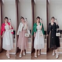 Chân váy dài kèm dây xích chất vải voan lưới 2 lớp xếp ly xòe phong cách trẻ trung Shop An89