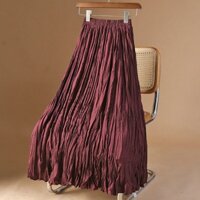 Chân Váy Dài Lưng Cao Xếp Li Màu Trơn Phong Cách Hàn Quốc