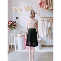 CHÂN VÁY DÀI MÀU ĐEN PHỐI REN DÁNG XÒE