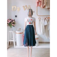CHÂN VÁY DÀI MÀU XANH ĐEN DÁNG XÒE PHỐI LỚP LƯỚI