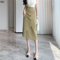Chân Váy Dài Qua Gối Dáng Ôm Xếp Ly Lệch Tà Thời Trang Công Sở Cho Bạn Gái
