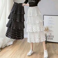 Chân váy dài tầng chấm bi