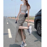 Chân váy dài ullzang nhúm hông xẻ tà - M015