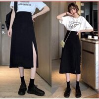Chân váy dài xẻ một bên hông form chữ A đơn giản tôn dáng