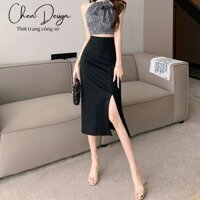 Chân váy dài xẻ tà 70cm Nh17 - Chân váy xẻ trước - Chân váy xẻ tà dáng dài, ép mùng, cạp cao, đẹp quyến rũ ChenDesign