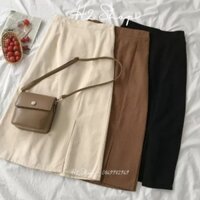 Chân váy dài xẻ tà trước Ulzzang kiểu Hàn Quốc qua đầu gối khóa sau cạp lưng cao có quần trong mặc công sở đi biển học