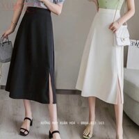 Chân váy dài xẻ tà trước Ulzzang kiểu Hàn Quốc qua đầu gối khóa sau cạp lưng cao có quần trong công sở đi học phố biển