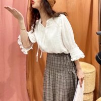 Chân váy dài xếp ly Kẻ caro màu nâu màu ghi Thích Mặc Đẹp