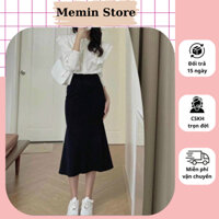 Chân váy dài xòe lưng cao ôm qua gối basic,chân váy đen đuôi cá bozip midi cạp cao vintage hàn quốc memin store