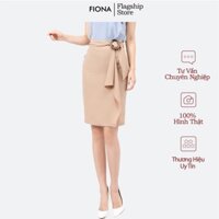 Chân váy dáng A FIONA dài tà bong chân váy công sở dài ngang gối cạp thắt đai trang trí màu be F251161