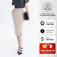 Chân váy dáng dài ôm xẻ trước công sở HeraDG thiết kế đai eo rời cúc bọc trang trí dọc thân túi ốp 2 bên SJPBB2042