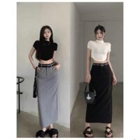 Chân váy dáng dài xẻ tà 2 màu hottrend, Chân váy ôm dáng dài xẻ tà .