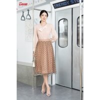 Chân váy dập ly xòe quạt, ren be da chấm nhung Toson 37979E52