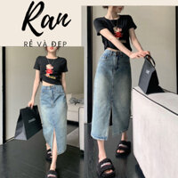 Chân váy demin Jean dài cạp cao ,Chân váy bò xẻ giữa dáng Ullzang thiết kế Trẻ Trung siêu hot cực xinhhhh Mocshop