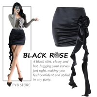 Chân Váy Đen Lụa Đính Bông Hồng 2 Đuôi Dài Ôm Body Sang Trọng Quyến Rũ Váy Ngắn Hiện Đại Cao Cấp Đi Tiệc Đi Chơi