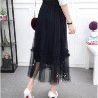 chân váy đen ren dáng dài