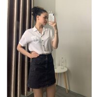 CHÂN VÁY DENIM ĐEN CHỮ A CẠP CAO 3 KHUY VẢI TWEED SIZE L, [QN12] - 2&T WEAR, 2HAND, SECONHAND,SI TUYỂN CHỌN NHẬT HÀN