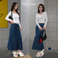 Chân váy denim jean bò dáng dài chữ A lưng cao phong cách Hàn Quốc TiQi Jeans V1-255