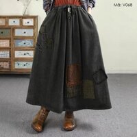 Chân váy denim lưng thun KAMAKA dây rút hai túi chéo - V068