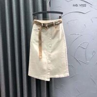 Chân váy denim retro lưng cao KAMAKA ba khuy cài kèm thắt lưng - V022