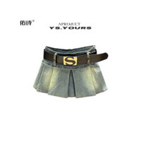 Chân váy denim xếp ly cạp cao dáng ngắn kiểu chữ A kèm đai - chân váy jean ngắn thời trang mùa hè cho nữ