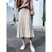 Chân váy dệt kim Jiashucheng chân váy xếp ly dệt kim cạp cao thời thượng mẫu mới thu đông cho nữ chân váy len dáng dài vừa