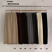 Chân Váy Dệt Kim Tua rua cổ điển Jiashucheng váy ống đứng tôn dáng gầy cạp cao dày dặn mẫu mới mùa đông cho nữ váy dáng dài vừa