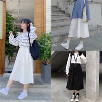 chân váy đũi hàn quốc cạp chun có túi siêu xinh - Trắng