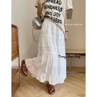 Chân váy đũi mềm phối ren dáng dài xoè Hàng Quảng Châu sỉ toàn quốc