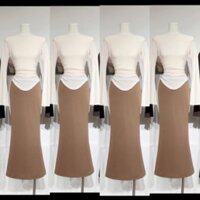 Chân Váy Đuôi Cá Dáng Dài Màu Nâu Ôm Body Bigsize Chất Cotton Loại 1 Co Giãn