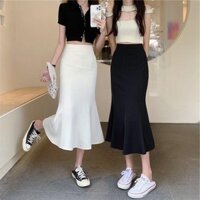 Chân váy đuôi cá midi dáng dài ôm body đen trắng có bigsize khóa kéo xẻ sau chất UMI hàn cao cấp siêu hách dáng CV4