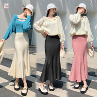 Chân váy đuôi cá xếp ly phong cách Hàn Quốc mùa thu đông, cạp cao tôn dáng, thon gọn, dáng dài vừa phải, trơn màu, khí chất, thoải mái, công sở, ôm dáng