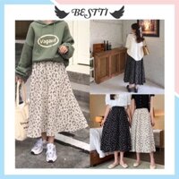 Chân Váy Hoa Nhí Vintage Trắng Đen - Chân Váy Dài Vintage Hoa - Chân Váy Hoa Cạp Chun Siêu Dẽ Thương CV20