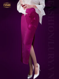 Chân váy hồng dáng dài xẻ vạt bèo lệch cao cấp CV946