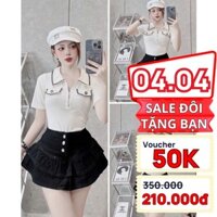Chân váy jean 2 tầng ELWYN chân váy bò xòe 2 tầng co giãn màu đen size S M L 6563