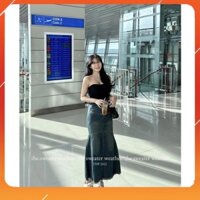 Chân váy jean, chân váy bò dáng đuôi cá đính đá, mềm mịn hot trend. MaiAnhShop