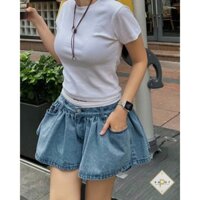 Chân váy jean có lót quần, chân váy bò xòe dáng ngắn hot | Minh Nhật Clothing