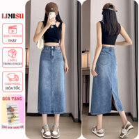 Chân váy jean dài cạp cao dáng chữ A LIMISU Chân váy bò jean màu xanh dáng dài Cạp Cao thanh lịch VD1