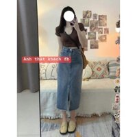 Chân Váy Jean Dài Dáng Chữ A, Chân Váy Bò Dài Cạp Cao Siêu Tôn Dáng Che khuyết Điểm hàng Quảng châu cao cấp