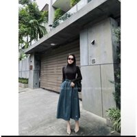 Chân váy jean dài dáng xòe