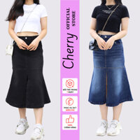 Chân váy jean dài đuôi cá nữ CHERRY xẻ tà giữa phong cách hàn quốc, chất váy bò đuôi cá cạp cao T067
