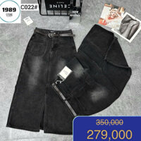 Chân váy jean dài kèm thắt lưng qccc wash đen kho sỉ 1989 store đi chơi đi tiệc