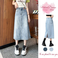 Chân Váy Jean Dài Xẻ Tà Sau Lưng Dáng Chữ A, Chân Váy Bò Dài Cạp Cao Tôn Dáng Màu Xanh Nhạt Cực Xinh