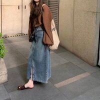 Chân váy jean Dài Xẻ Tà Thời Trang Hàn Quốc Size S-4XL# Váy Jean200Jin Cộng Với Kích Thước Deni