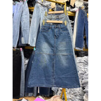 Chân váy Jean dáng dài lưng cao loe xẻ trước - CV122