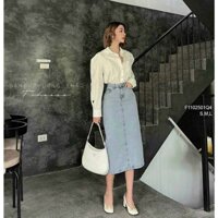 Chân váy jean dáng dài lưng cao