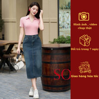 Chân váy jean dáng dài luperi chất denim cao cấp phong cách thời thượng màu xanh đậm sang chảnh 05
