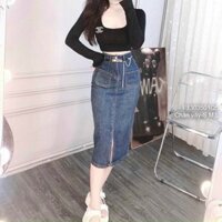 Chân váy jean dáng dài xẻ giữa thời trang(hàng chuẩn)
