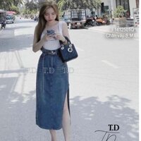 Chân váy jean dáng dài xẻ tà lưng cao (Hàng chuẩn)