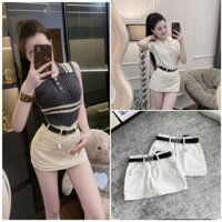 Chân váy  jean denim ngắn đai M trắng PEACHES STUDIO QCCC QCL1 CV0424 5332